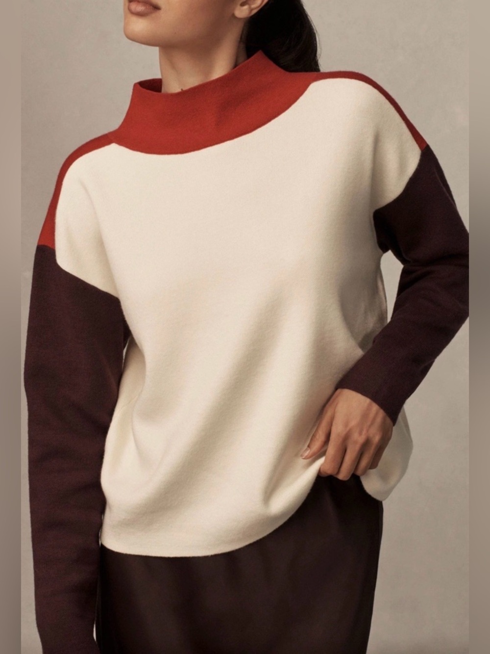 Maeve by Anthropologie the Carys Mock Neck Sweater in Raspberry Multi | Sz Large